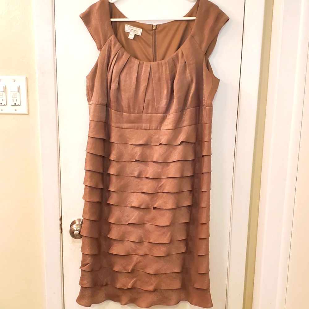 Formal ruffled taupe dress size 14